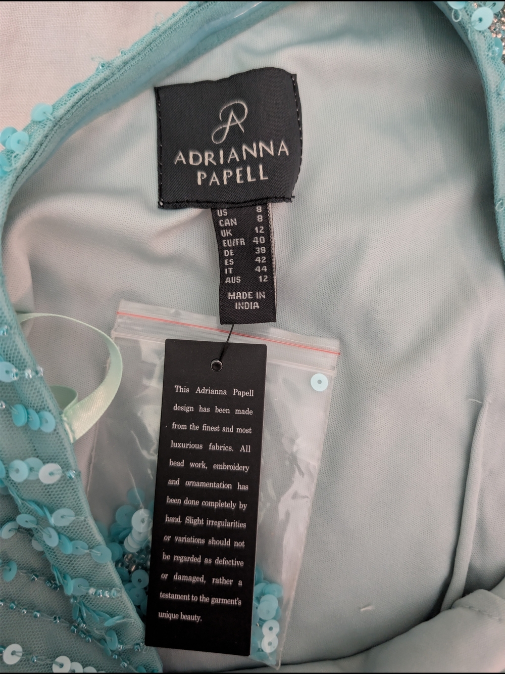 NWT Adrianna Papell Aqua Floral Sequin One Shoulder Gown 8 - Picture 9 of 9